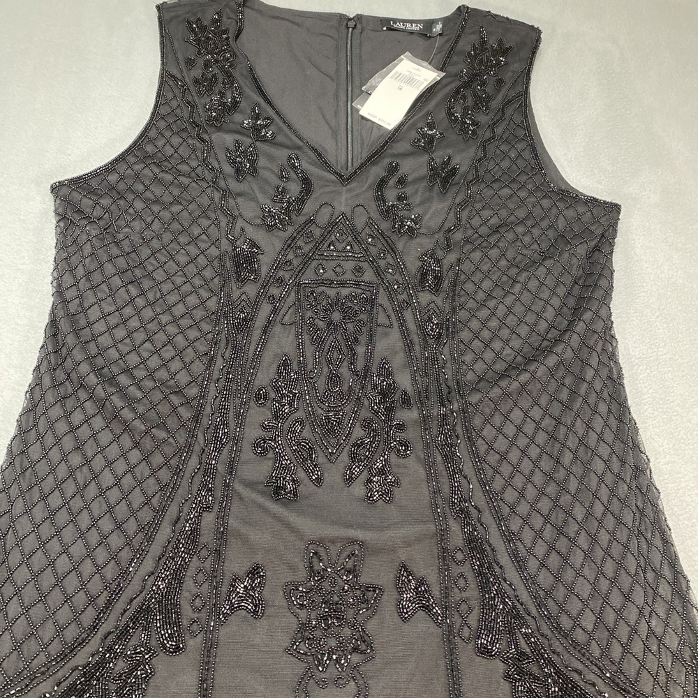 Lauren Ralph Lauren Black‎ Label Flapper Black Dress Beaded 16 Fringe Hem NWT - Picture 8 of 9